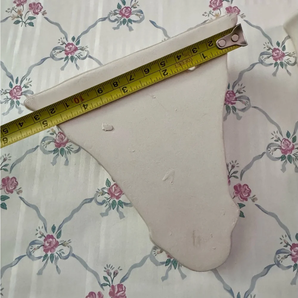 Pink Rose Ceramic Wall Pockets with Blue Ribbon Accents NOS
